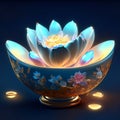 Illustration of a lotus in a bowl on a dark background Generative AI