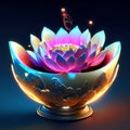 Illustration of a lotus flower in a glass bowl on dark background Generative AI