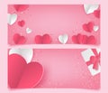 Illustration of love banner in paper cut style. Digital craft paper art Valentine`s day concept