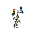 Illustration Of Love Birds Chirping On A Tree Trunk