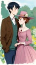 Love in Bloom: A Romantic Date in the Park. AI generated Illustration