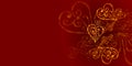 A Red, burgundy color floral background with gold ornament. A Royal burgundy color background with jewelry gold hearts. Royalty Free Stock Photo