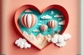 illustration of love and valentine day with heart baloon, gift and clouds. Generative AI