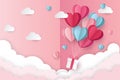 Illustration of love and valentine day with heart baloon, gift and clouds. Royalty Free Stock Photo