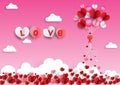 illustration of love and valentine day with heart baloon, gift and clouds Royalty Free Stock Photo