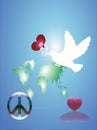 Illustration of loving peace on the Earth with White pigeon carrying love sign, heart sign in the globe on gadiant blue background Royalty Free Stock Photo