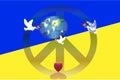 Illustration of loving peace on the Earth with White pigeon carrying love sign or heart sign in the globe on gradient blue Royalty Free Stock Photo