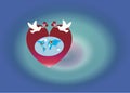 Illustration of loving peace on the Earth with White pigeon carrying love sign or heart sign in the globe on gradient blue Royalty Free Stock Photo