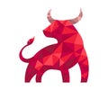 Illustration of a low poly red bull on a white background. Silhouette of an animal. Buffalo horn. Bullfighting. Zodiac Royalty Free Stock Photo