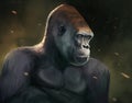 Lowland gorilla portrait with abstract background - digital wildlife painting