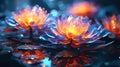 luminescent glow of glass lotuses in the lake