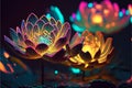 luminescent glow of lotuses in the lake