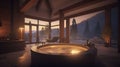 illustration, luxurious mountain cabin with jacuzzi, ai generative