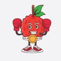 Lychee Fruit cartoon mascot character in sporty boxing style