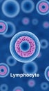 Illustration of lymphocyte cells against a blue background. The central cell features a Royalty Free Stock Photo