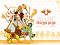 Illustration of maa durga kill mahishasur and couple dancing with dhunchi for celebration Durga puja or subho bijoya