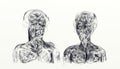 Illustration made with nankin displaying the bust of two men side by side