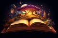 Illustration of magic book with fantastic stories. AI generated