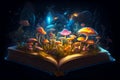 Illustration of magic book with fantastic stories. AI generated