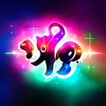 Illustration of a magic elephant on a colorful background with space for text AI generated