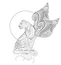 Illustration of magic fairyland griffin from ancient legend. Mythological warlike animal with wings. Black and white page for