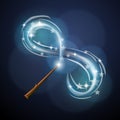 Illustration of a magic wand that makes magic, a bright burst of light from stars. Concept for magic, fairy tales