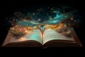 Illustration of a magical book containing beautiful fantastic stories. Generative AI