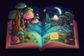 Illustration of a magical book containing beautiful fantastic stories. Generative AI
