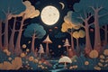 illustration of a magical forest filled with mushrooms and the moon Royalty Free Stock Photo