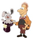 Illustration of a magician and a rabbit cartoon