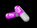 Illustration of Magnesium mineral. Glossy drop pill capsule and vitamin complex. Healthy life medical dietary supplement Royalty Free Stock Photo