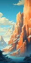 Grandeur Of Scale: Illustrated Crag With Mountain Background