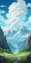 Grandeur Of Scale: A Stunning Crag Illustration With Mountain Background