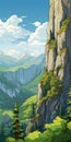 Grandeur Of Scale: Illustrated Crag With Mountain Background