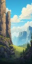 Grandeur Of Scale: A Stunning Crag Illustration With Mountain Background