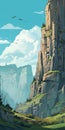 Grandeur Of Scale: A Stunning Crag Illustration With Mountain Background