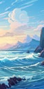 Ocean With Mountain Background: A Grandeur Of Scale Illustration