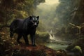 Malaysian black panther or melanistic leopard in the jungle Generative Ai Royalty Free Stock Photo