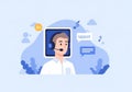 Illustration of a male customer support agent wearing a headset, interacting virtually. The Royalty Free Stock Photo