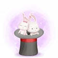 Rabbits in magicians hat Royalty Free Stock Photo