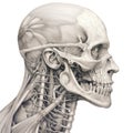 illustration of male head muscles anatomy side view, isolated on transparent background