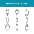 Male socket icon set, illustration of cable and device plug symbol. vector illustration Royalty Free Stock Photo