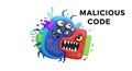 Illustration of malicious code concept with angry monster and digital elements Royalty Free Stock Photo