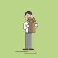 Illustration man avatar holding flowers