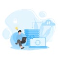 Illustration of a Man Backing Up Big Data on a Laptop Royalty Free Stock Photo