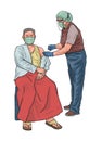 Illustration of a man being injected vaccination Royalty Free Stock Photo