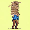 Illustration of a man carrying a large stack of wooden planks on Royalty Free Stock Photo