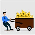 The illustration of man catching a lot of money with a cart Royalty Free Stock Photo