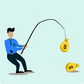 The illustration of man catching money with inducements Royalty Free Stock Photo