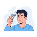 Illustration of a man checking his temperature with a digital thermometer, displaying Royalty Free Stock Photo